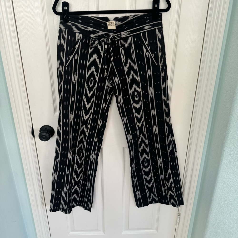 Georgie Black and White Wide Leg Pants with Ikat Print
